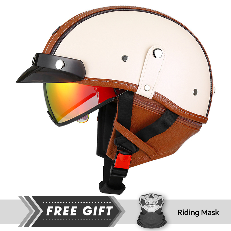 Motorcycle Gear In Store - Nowości Skórzany Retro Kask Motocyklowy Półotwarty