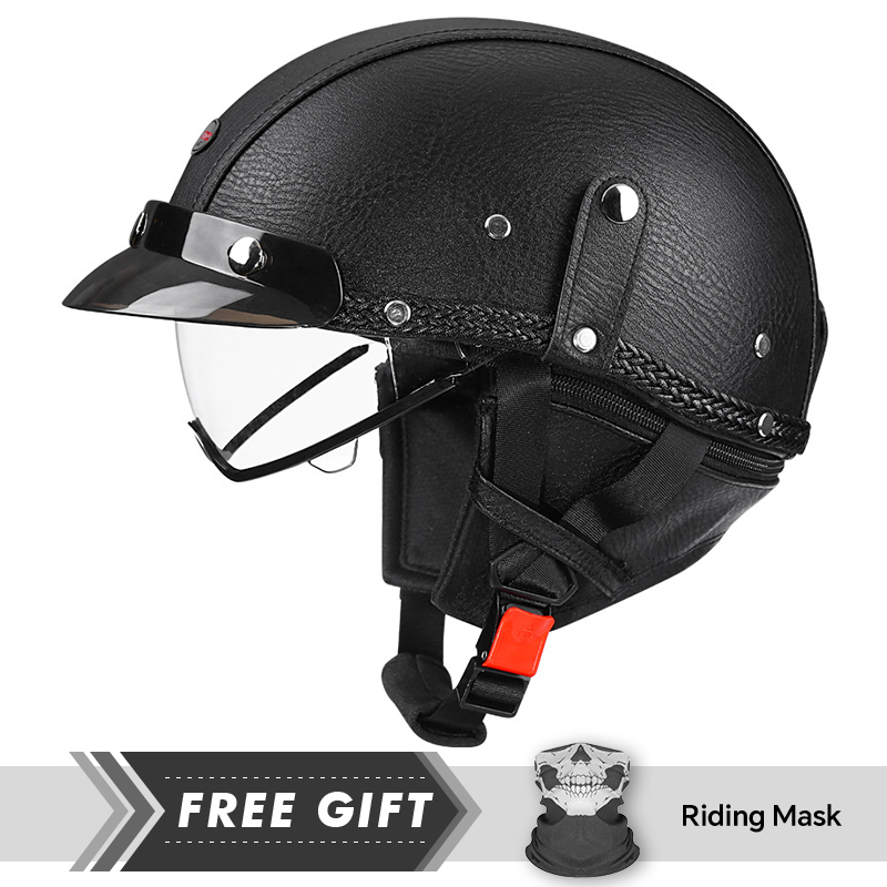 Motorcycle Gear In Store - Męski Retro Kask Motocyklowy Półotwarty Czarny